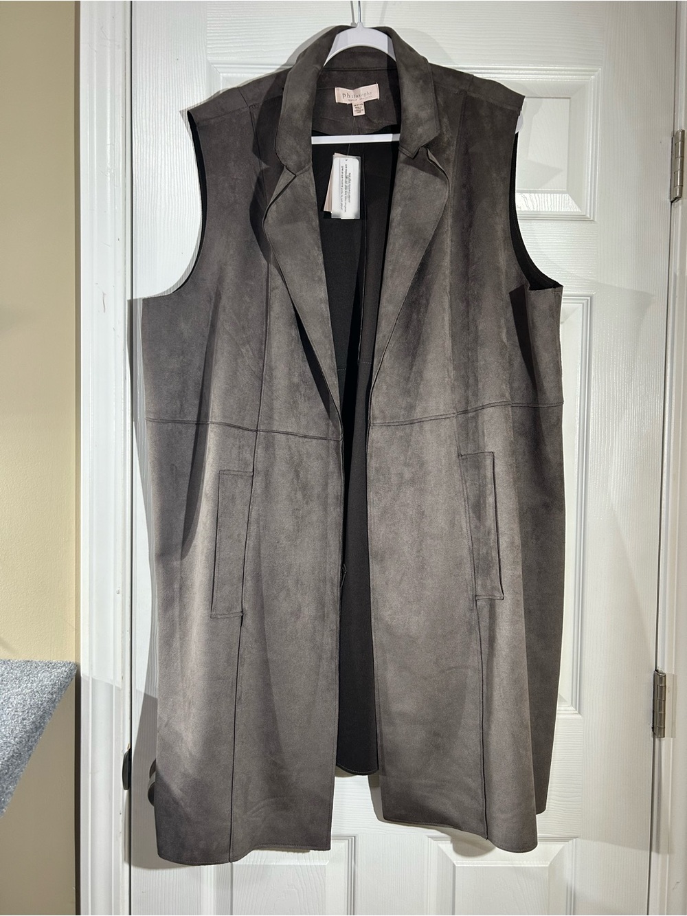 Philosophy Sleeveless Faux-Suede Long Vest in Charcoal